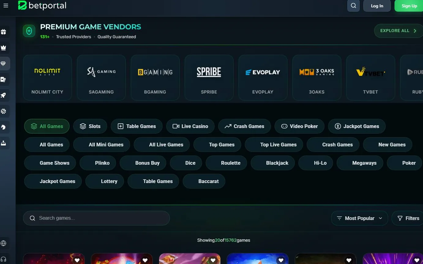 Betportal Casino — skærmbillede