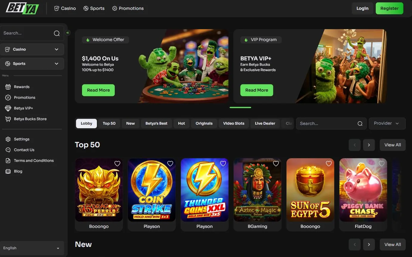 Betya Casino — skærmbillede