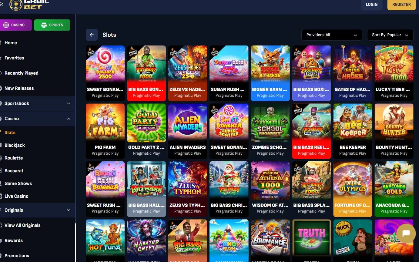Grailbet Casino — skærmbillede
