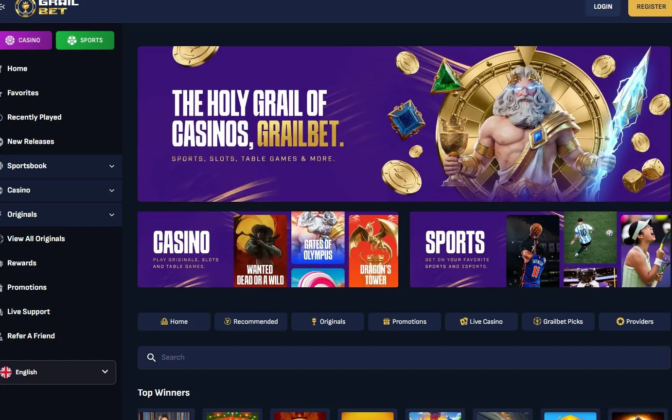 Grailbet Casino — skærmbillede