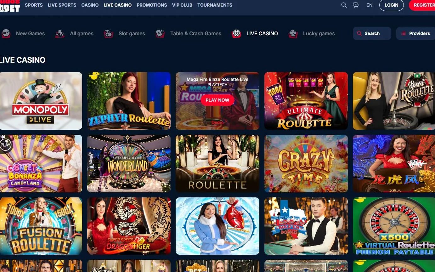 Kudosbet Casino — skærmbillede