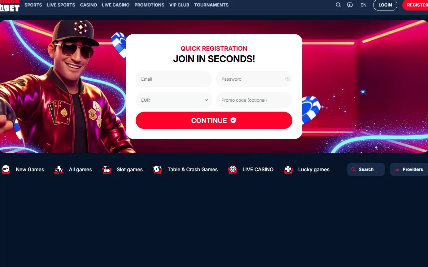 Kudosbet Casino — skærmbillede