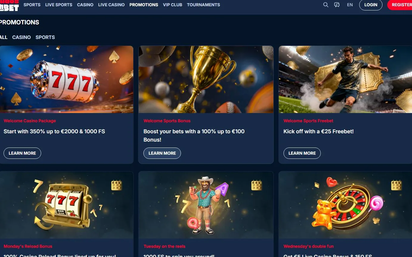 Kudosbet Casino — skærmbillede