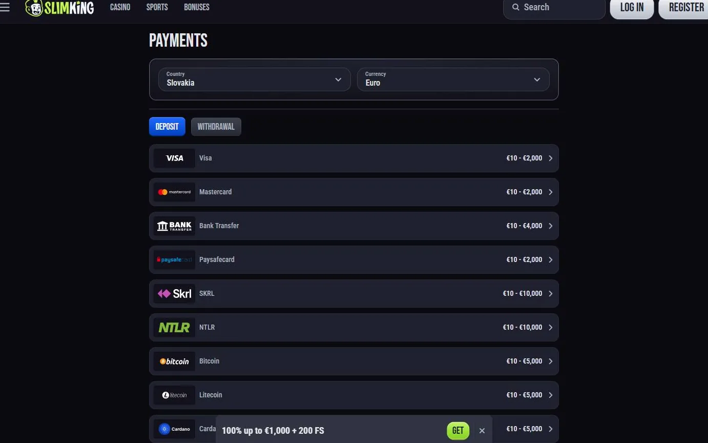 SlimKing Casino — skærmbillede