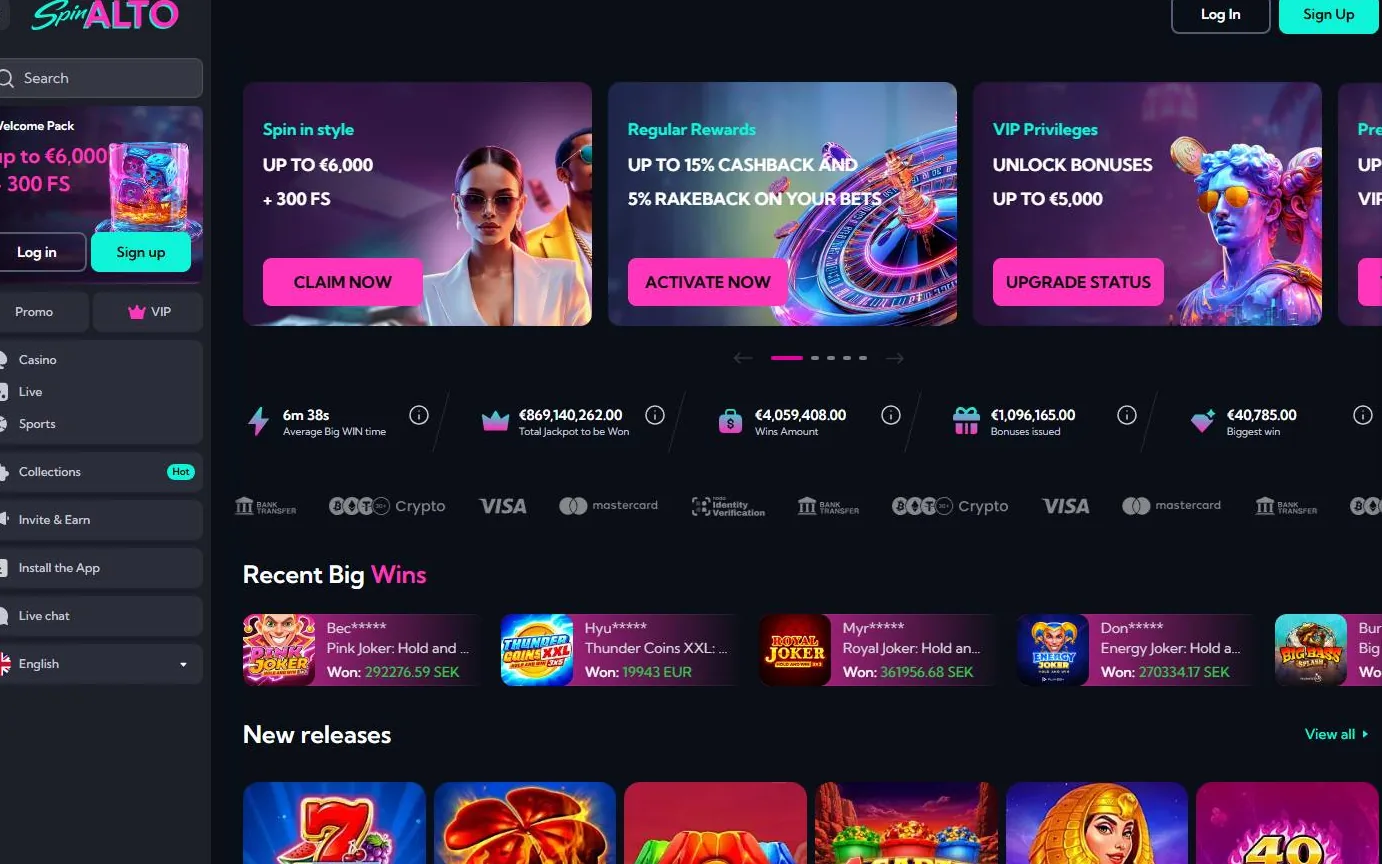 Spinalto Casino — skærmbillede