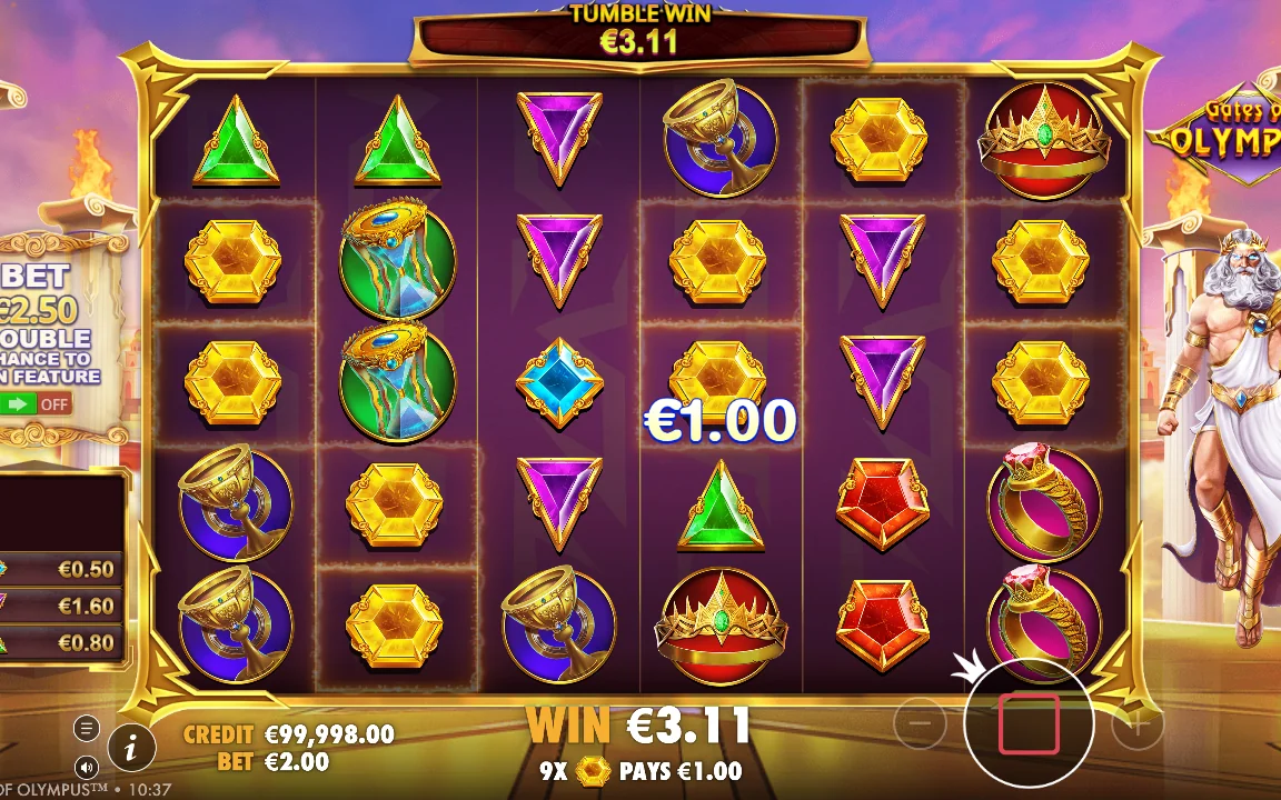 Ni gule ædelsten betaler 1,00 EUR i en tumble-runde