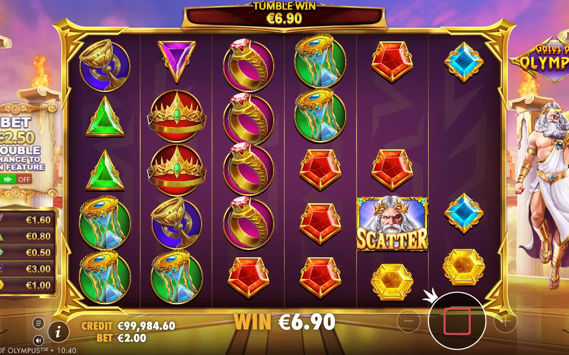 Tumble-gevinst på 6,90 EUR i Gates of Olympus