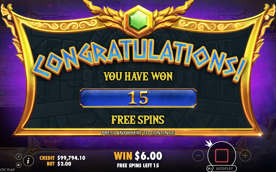 Spillet tildeler 15 free spins efter købet