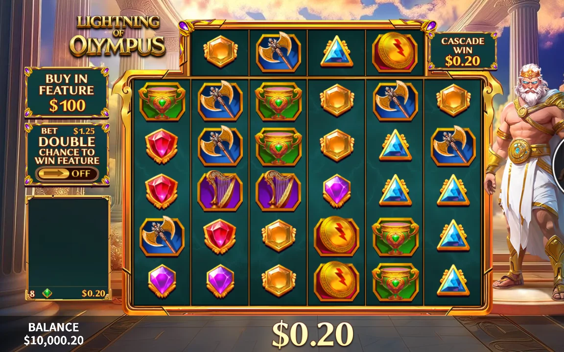 Basisspil i Lightning of Olympus med Buy In Feature til 100 USD