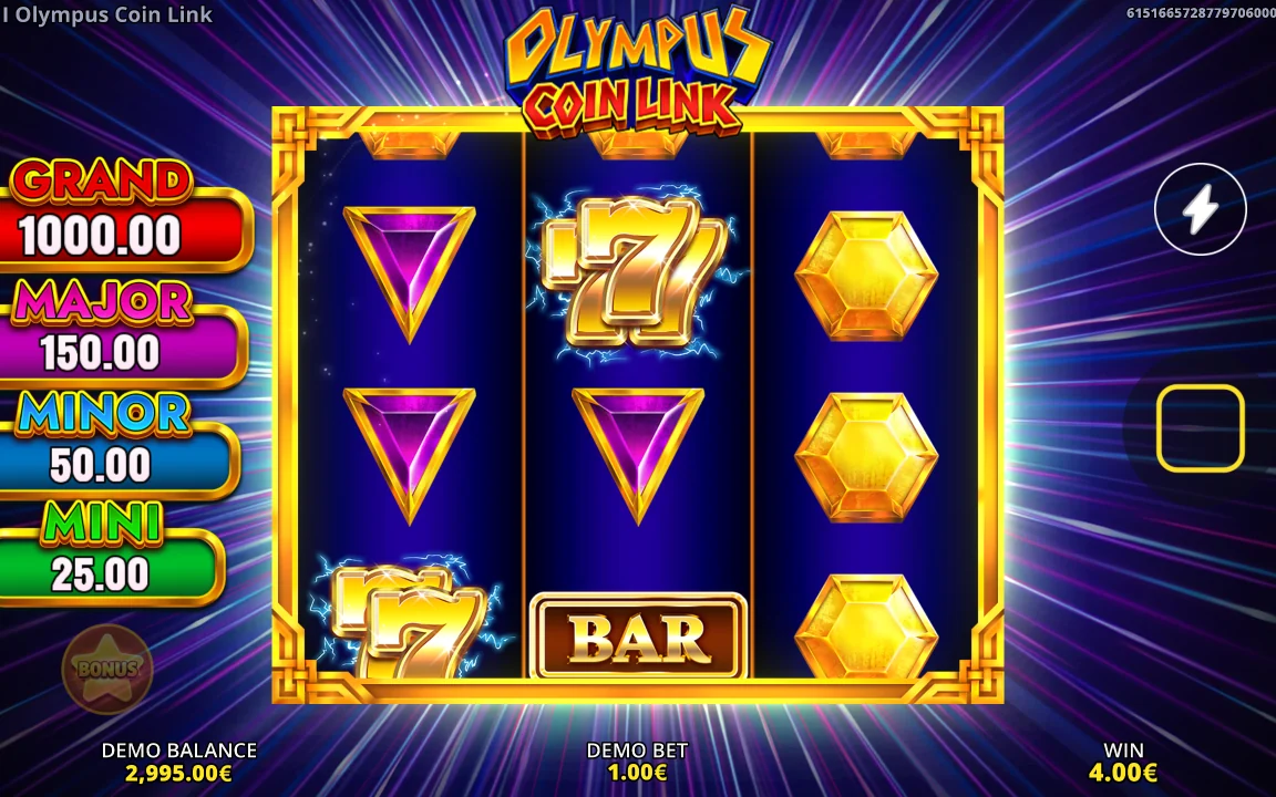 Gevinst på 4,00 € i Olympus Coin Link ved en indsats på 1,00 €