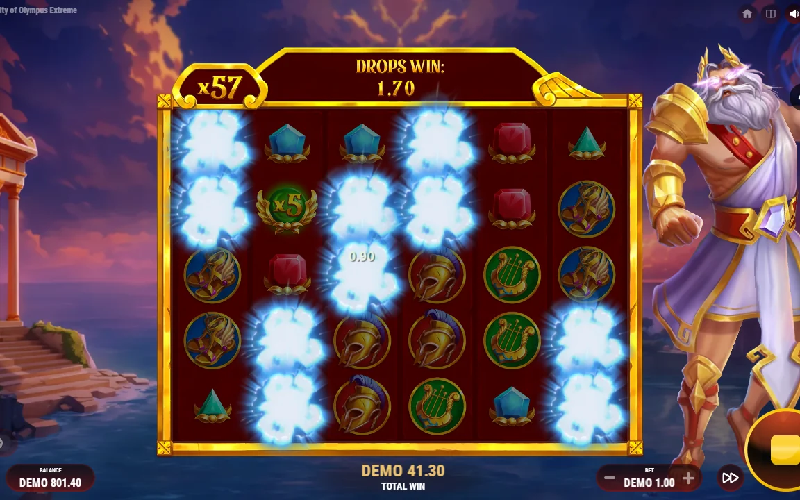 Free spins i Extreme Royalty of Olympus med samlet multiplikator x57