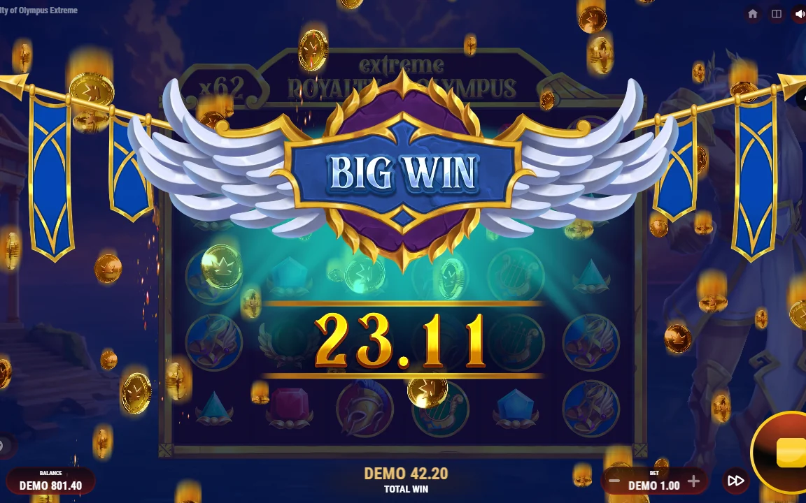 BIG WIN i free spins-runden i Extreme Royalty of Olympus