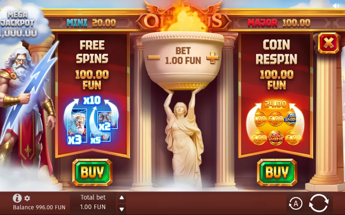 Buy Bonus-menuen i Olympus Trueways med priser på Free Spins og Coin Respin