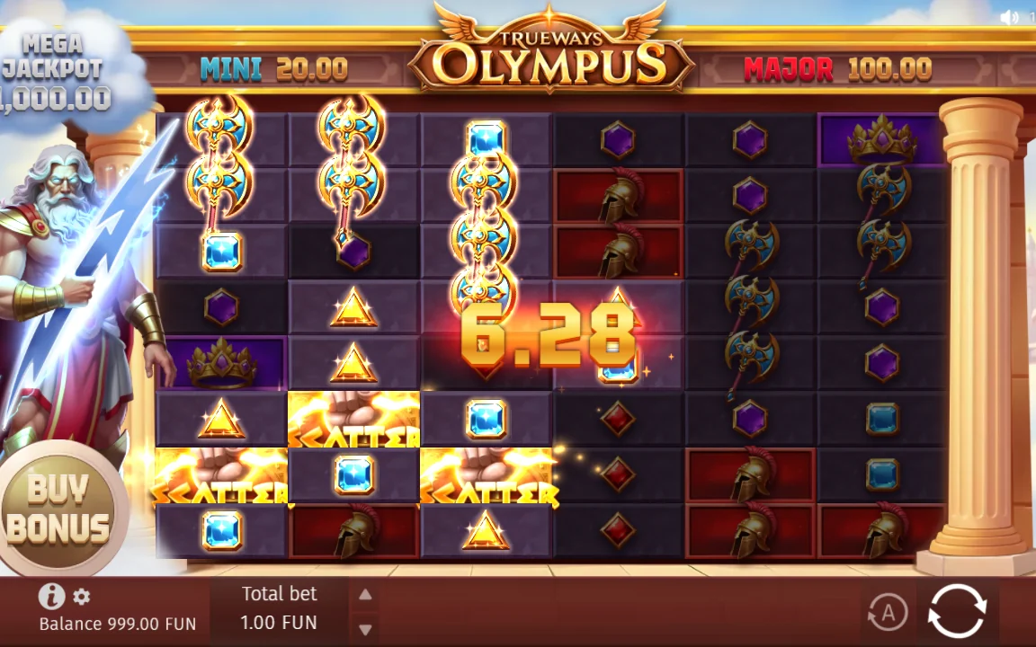 Gevinst på 6,28 FUN i Olympus Trueways med tre Scatter-symboler