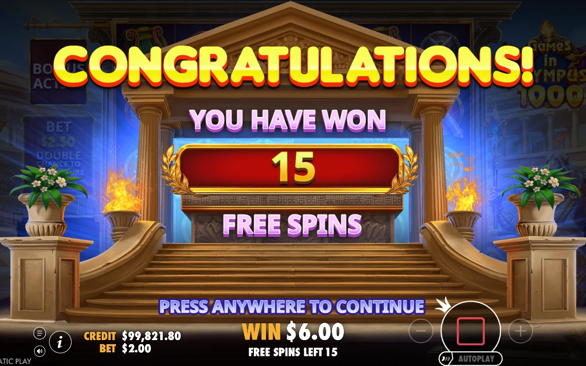 Femten free spins tildelt efter købet