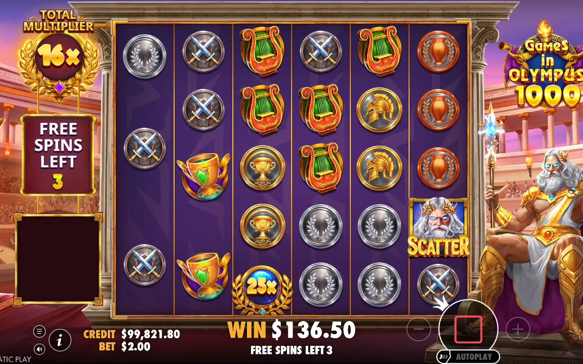 Bonusgevinst på 136,50 USD ved 16x total multiplikator