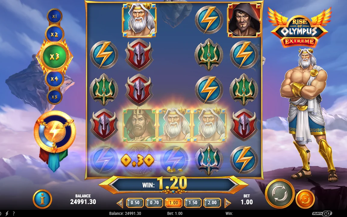 Gevinst på 1,20 i Rise of Olympus Extreme med multiplikator x3