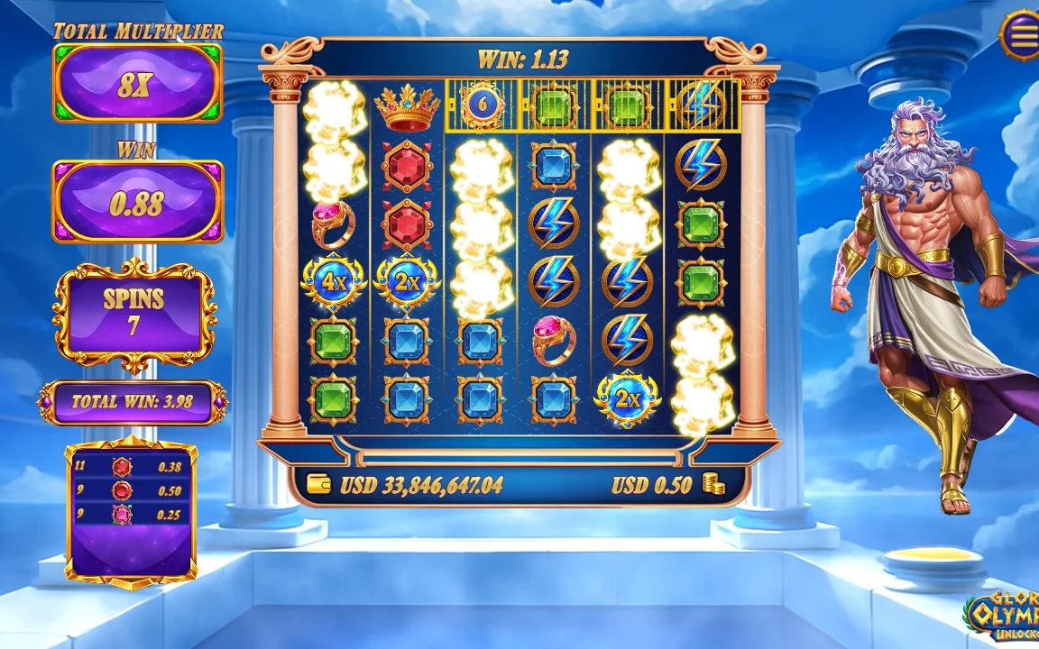 Free spins i Glory of Olympus med Total Multiplier 8X