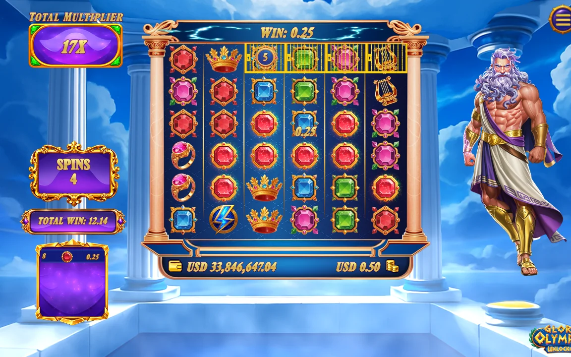 Free spins i Glory of Olympus med Total Multiplier 17X