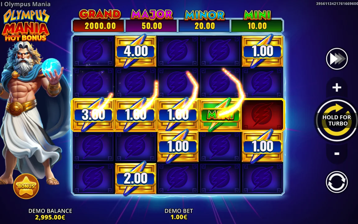 Zeus samler møntsymboler på den varme række i Olympus Mania Hot Bonus
