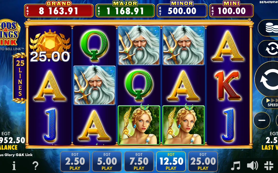 Olympus Glory G&K Link med jackpotstigen GRAND 8.163,91 over hjulene