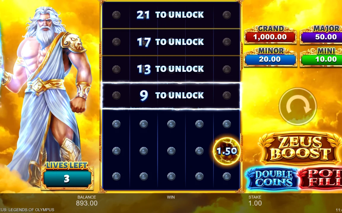 Hold-and-win-gitteret i Zeus: Legends of Olympus med jackpotter