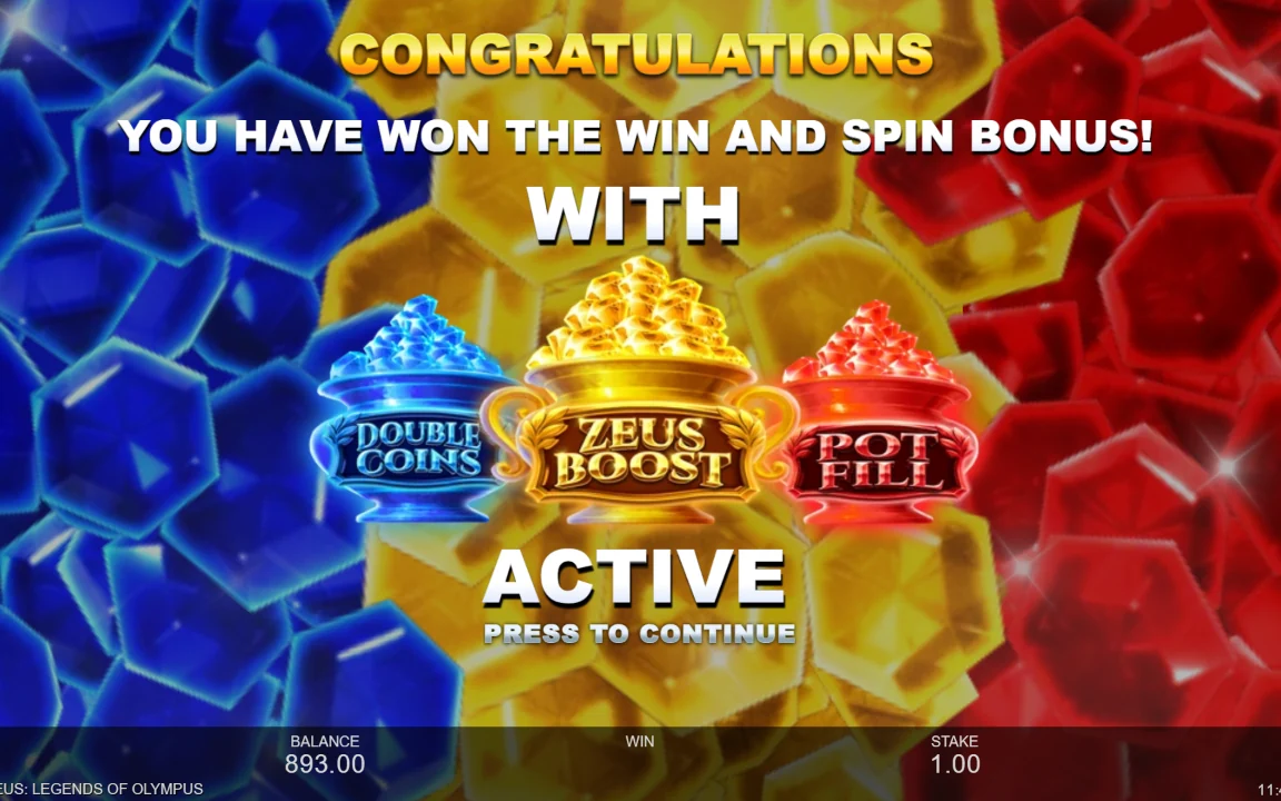 Kvittering for købt bonus i Zeus: Legends of Olympus