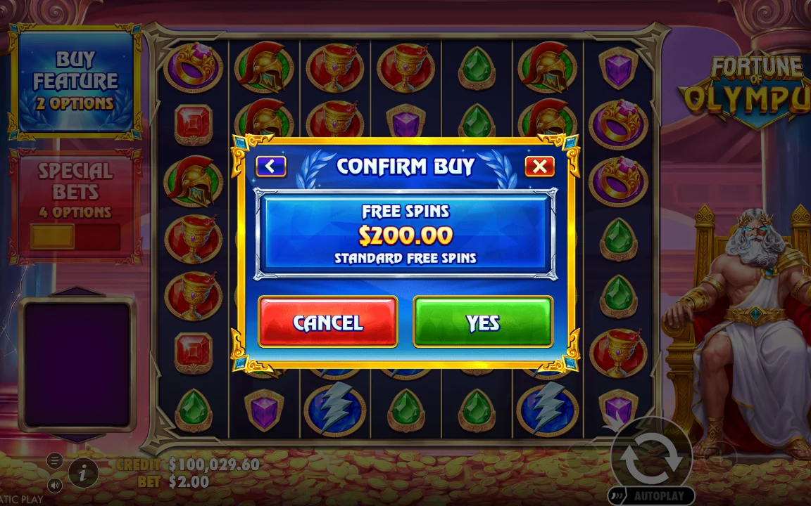 Bekræftelse af køb af free spins til 200,00 USD