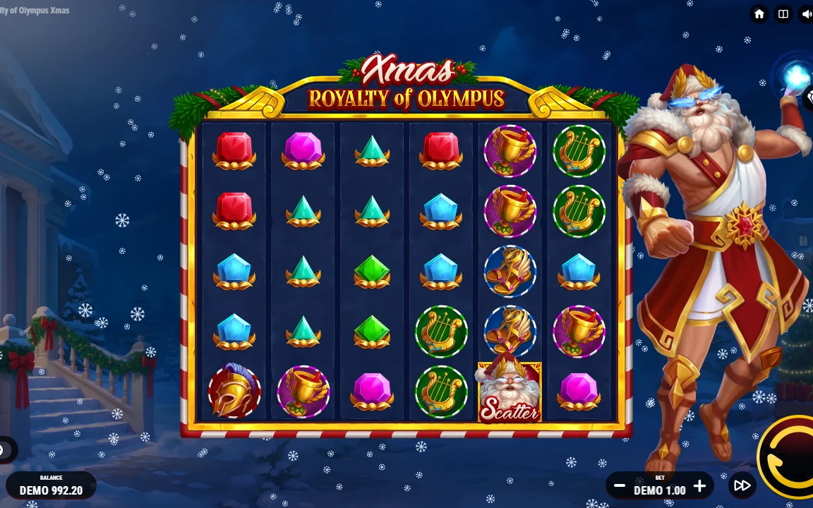 Basisspil i Xmas Royalty of Olympus med Scatter-symbol på nederste række