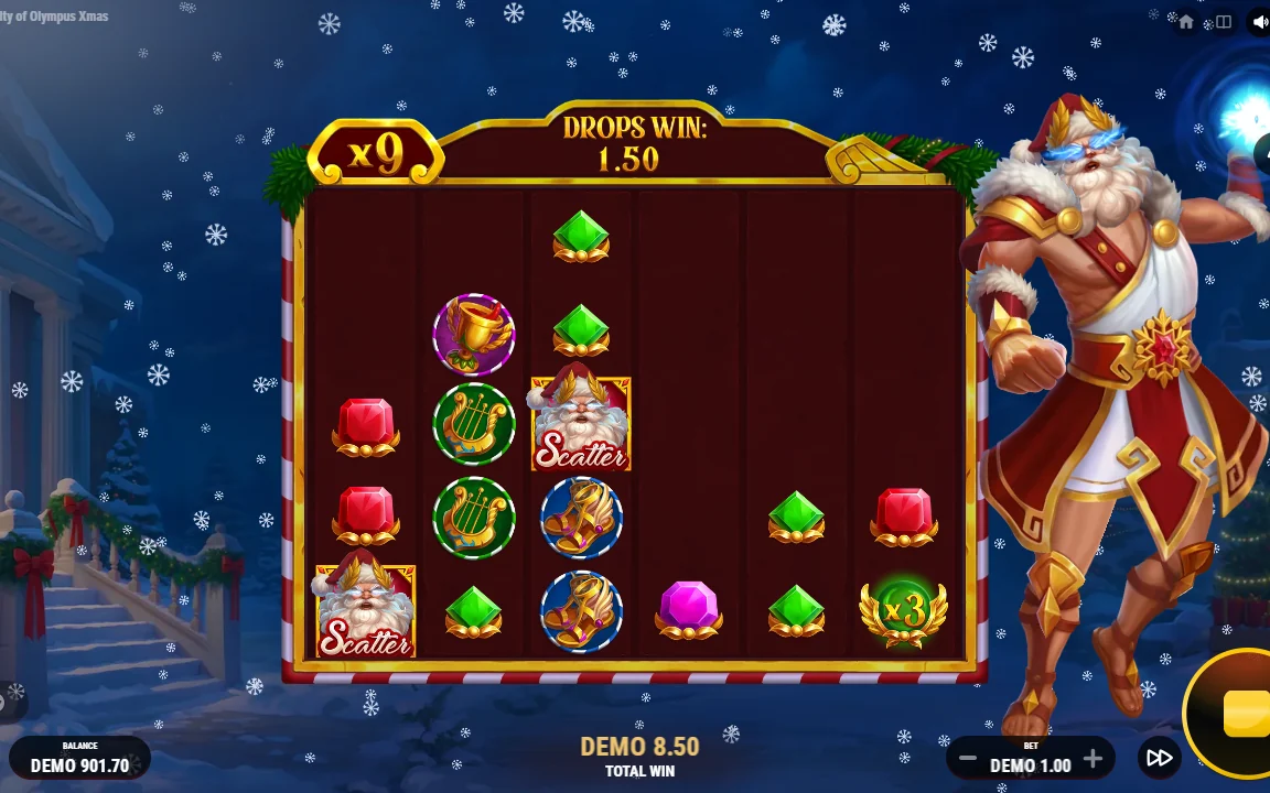 Free spins i Xmas Royalty of Olympus med multiplikator x9 og et x3-symbol