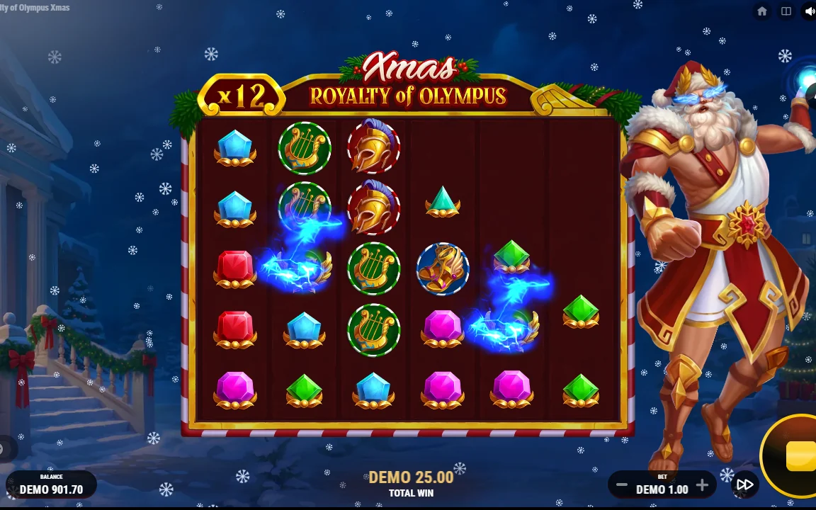 Afslutningen på free spins i Xmas Royalty of Olympus med multiplikator x12