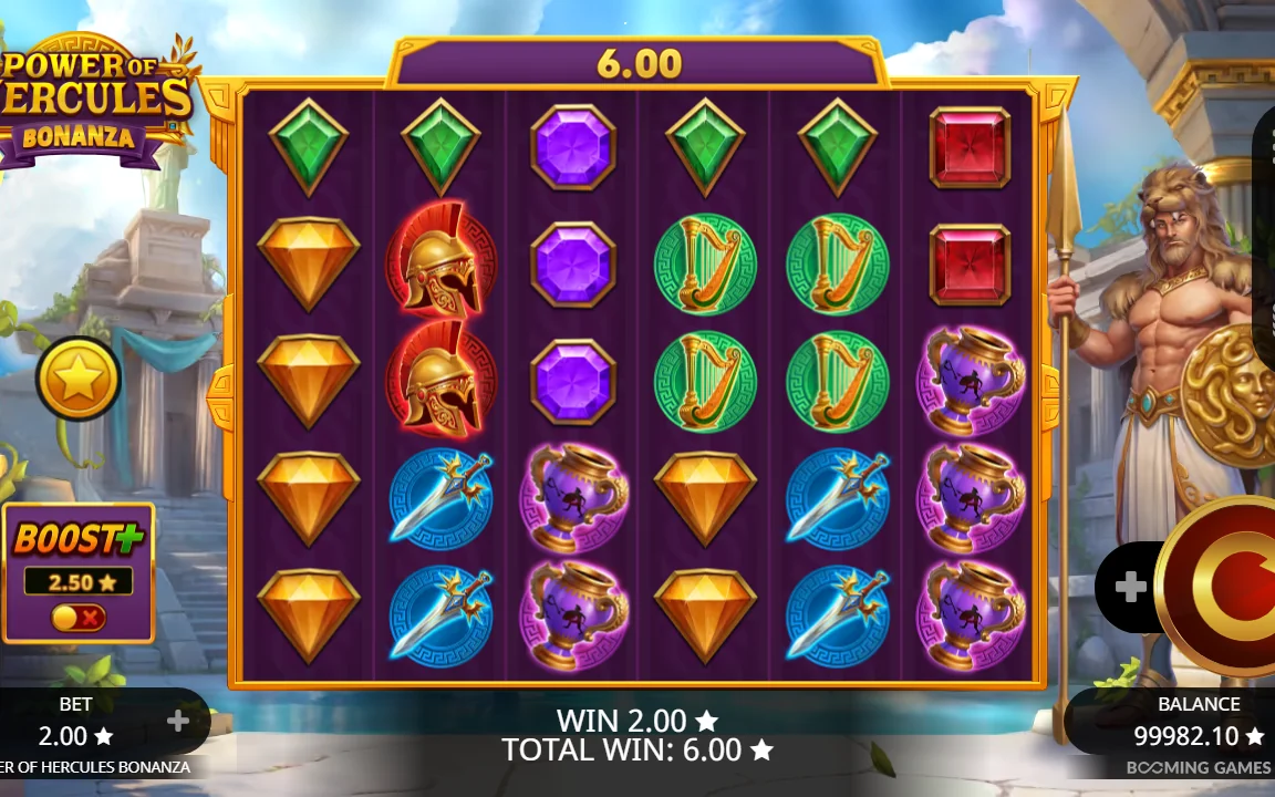Grundspil i Power of Hercules Bonanza på 6×5-gitteret