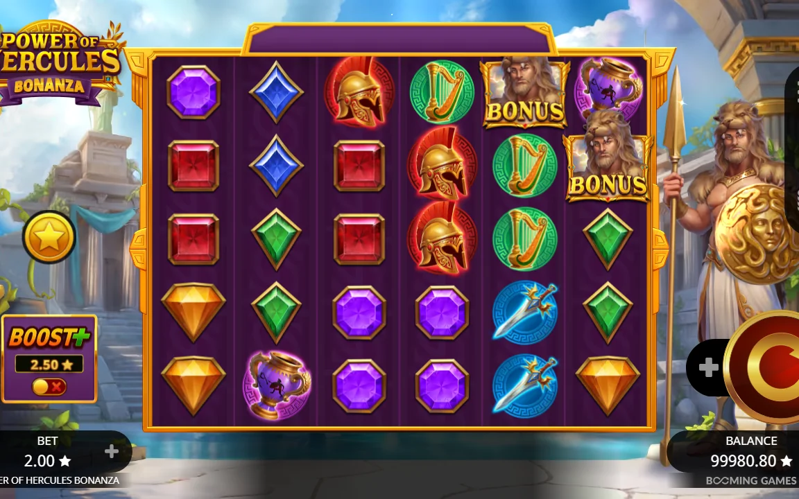 To BONUS-symboler på gitteret i Power of Hercules Bonanza