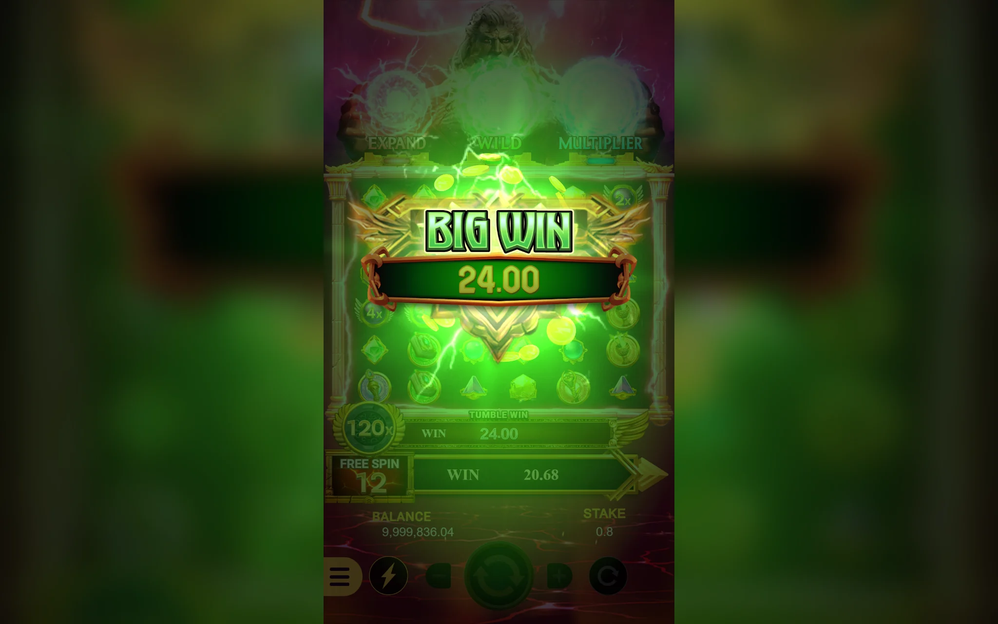 BIG WIN 24,00 i frispilsrunden i 3 Combo Olympus ved multiplikator 120x