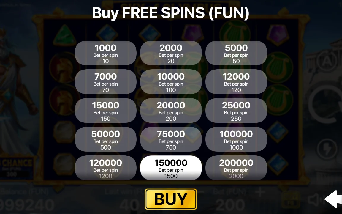 Buy FREE SPINS-menuen i Sky of Olympus med femten priser