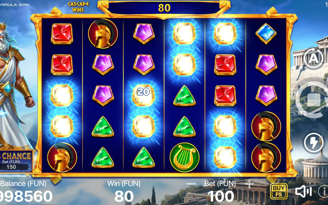 Kaskadegevinst på 80 FUN i Sky of Olympus