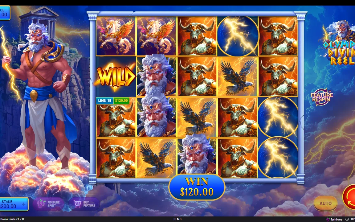 Gevinst med WILD-symbol i Olympus Divine Reels