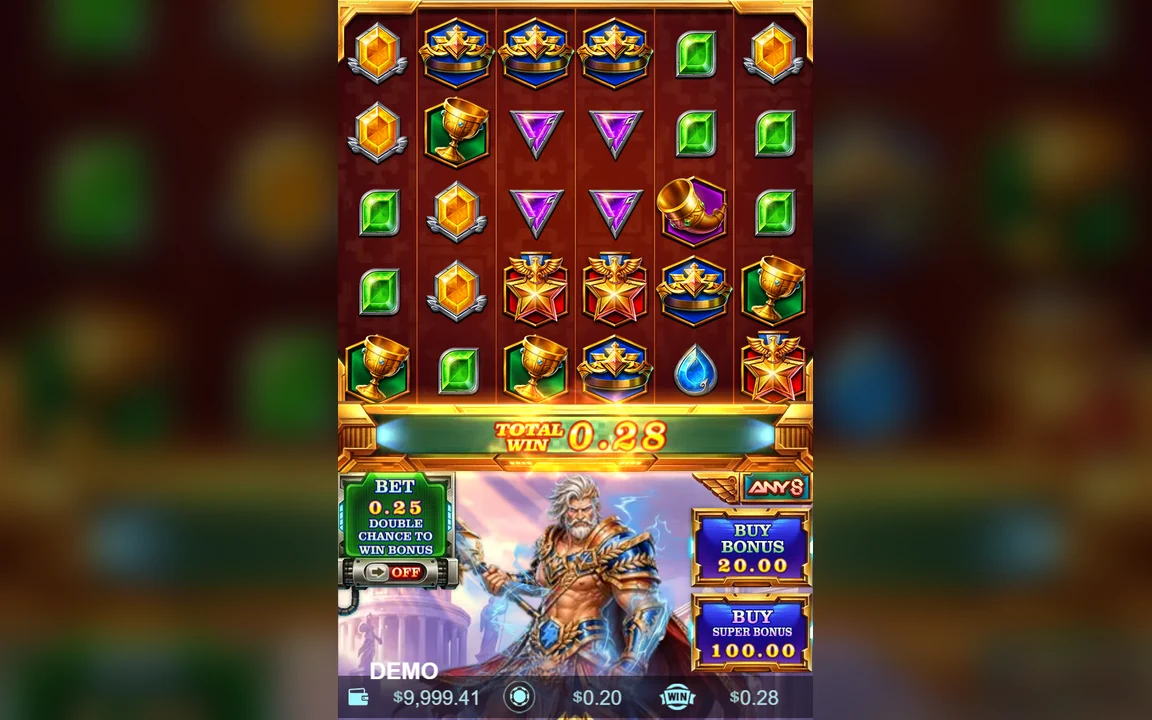 Gevinst på 0,28 USD i Zeus of Olympus