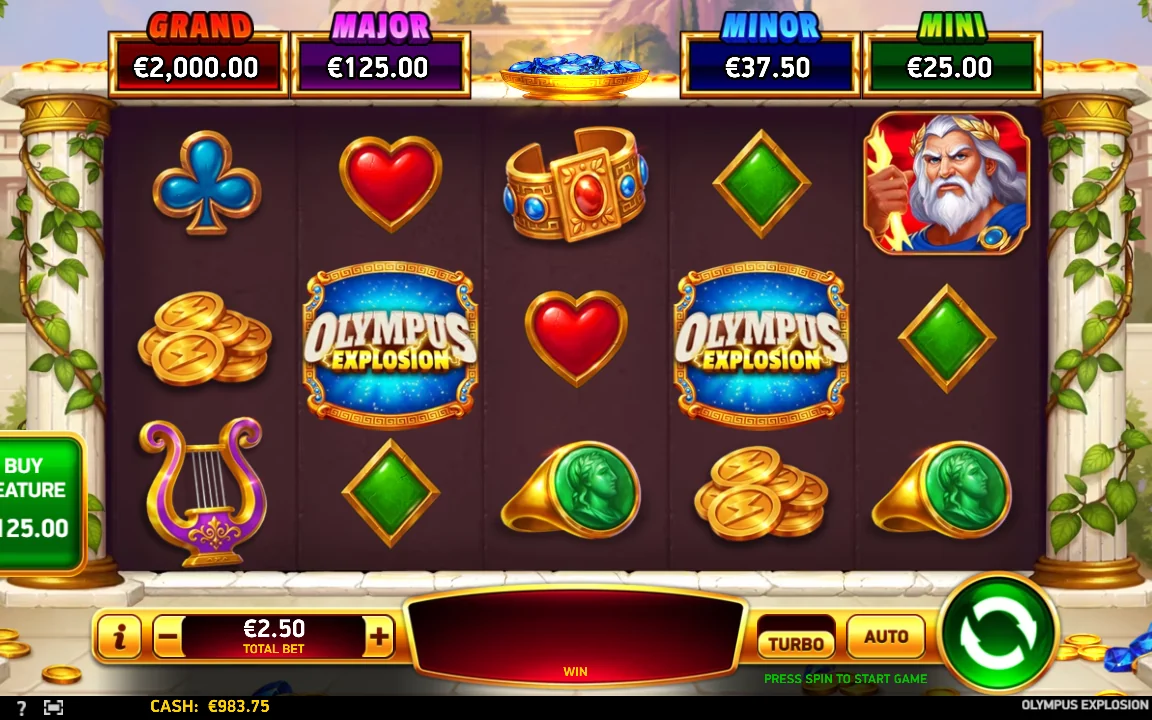 Olympus Explosion basisspil med jackpotstigen GRAND 2.000,00 EUR over hjulene
