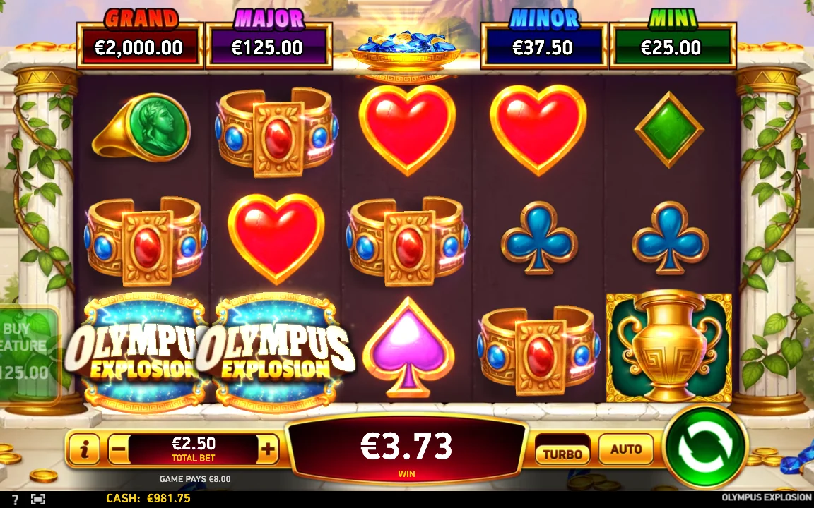 Gevinst på 3,73 EUR i Olympus Explosion ved en indsats på 2,50 EUR