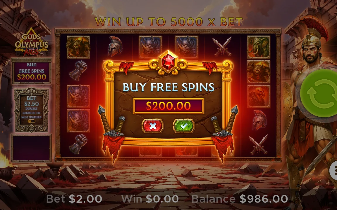 Køb af free spins til 200,00 USD i Gods of Olympus Ares