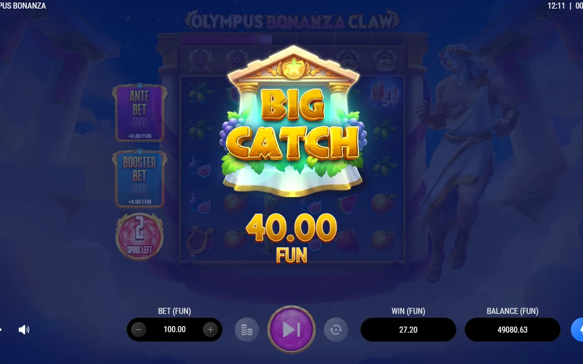Big Catch-udbetaling på 40,00 FUN i Olympus Bonanza Claw