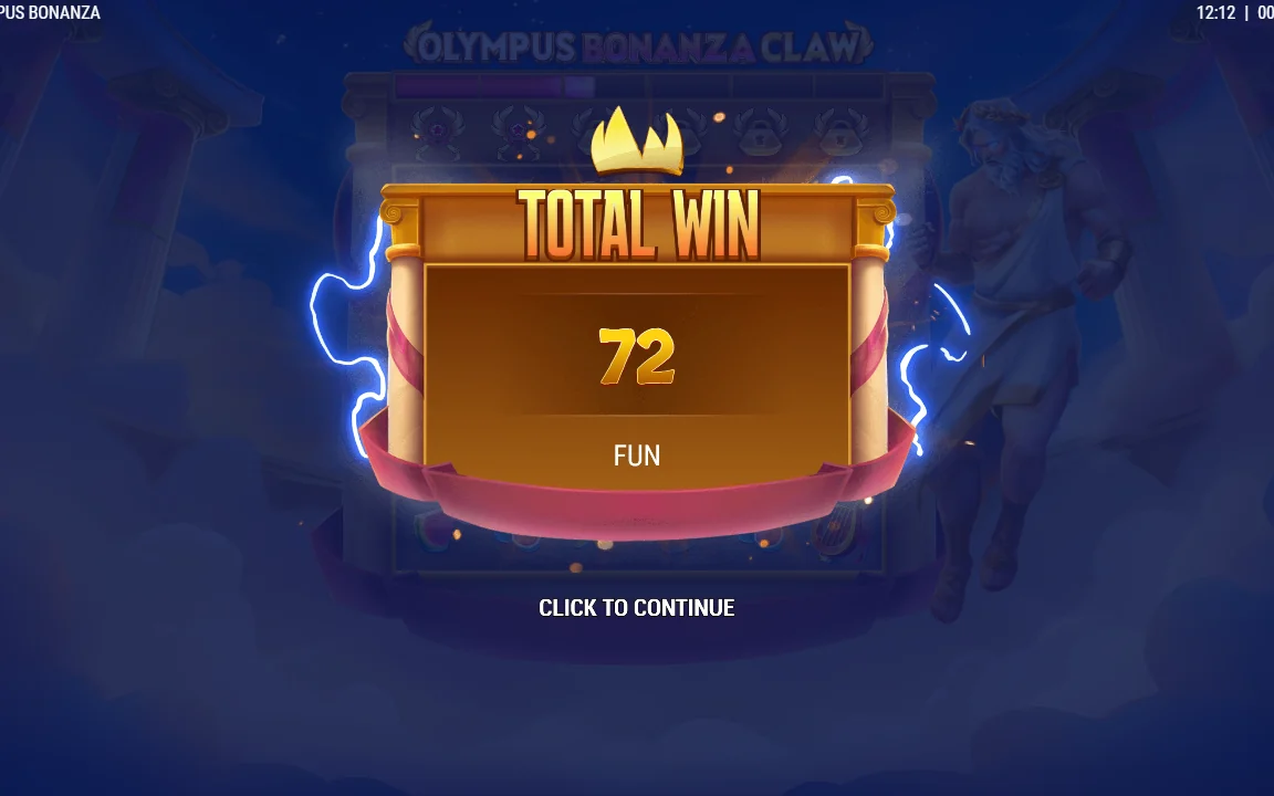 Samlet gevinst på 72 FUN efter free spins i Olympus Bonanza Claw