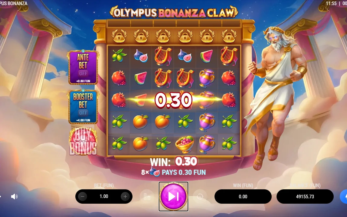 Klyngegevinst på 0,30 FUN i Olympus Bonanza Claw