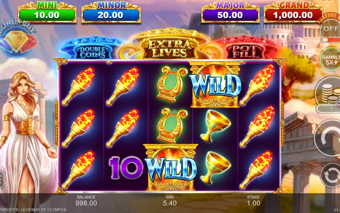 Gevinst med to WILD-søjler i Aphrodite: Legends of Olympus