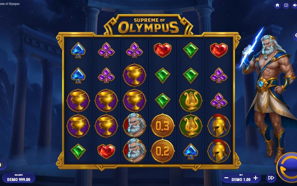 Grundspillet i Supreme of Olympus med 6×5-hjulsættet