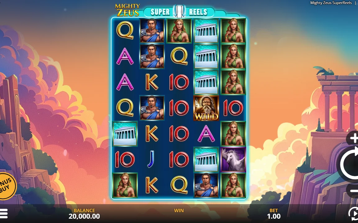 Grundspil i Mighty Zeus - Super Reels med Zeus-Wild