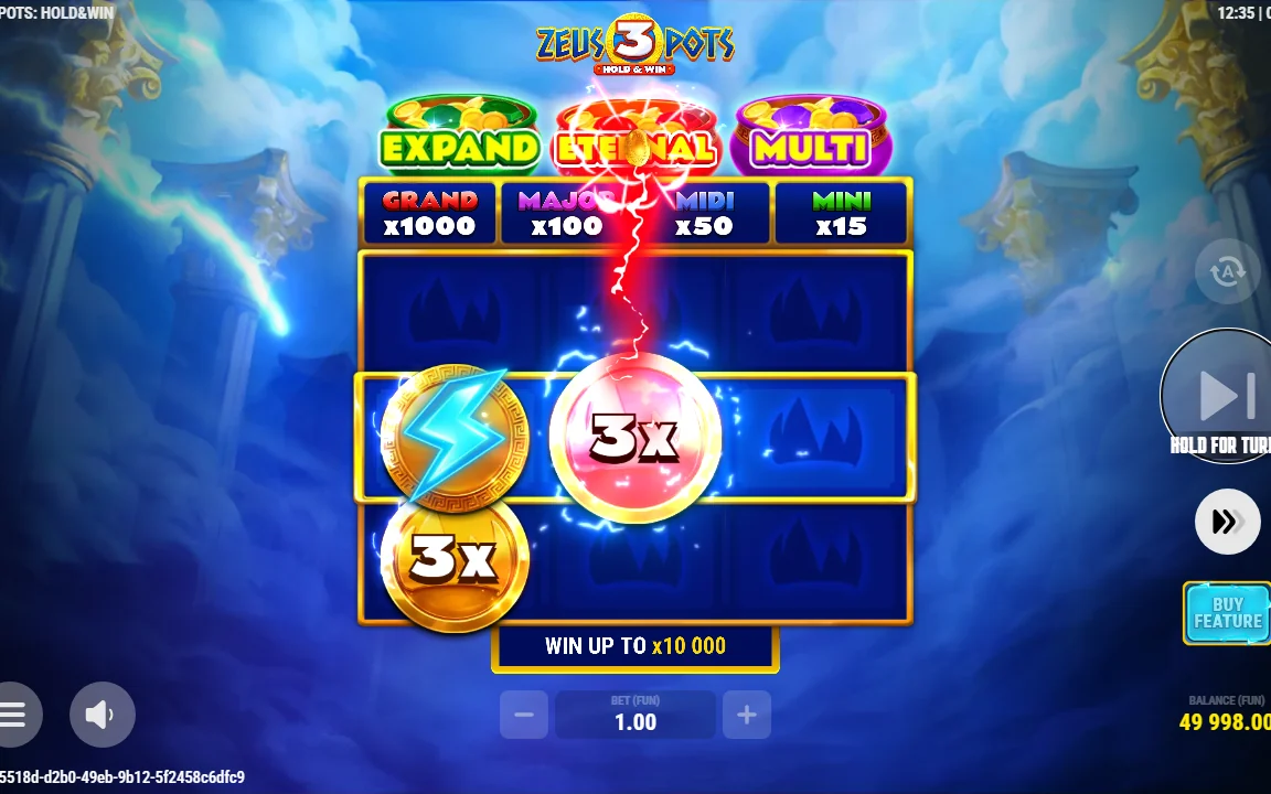 Hold & Win-respin i Zeus 3 Pots med jackpot-stige og mønter