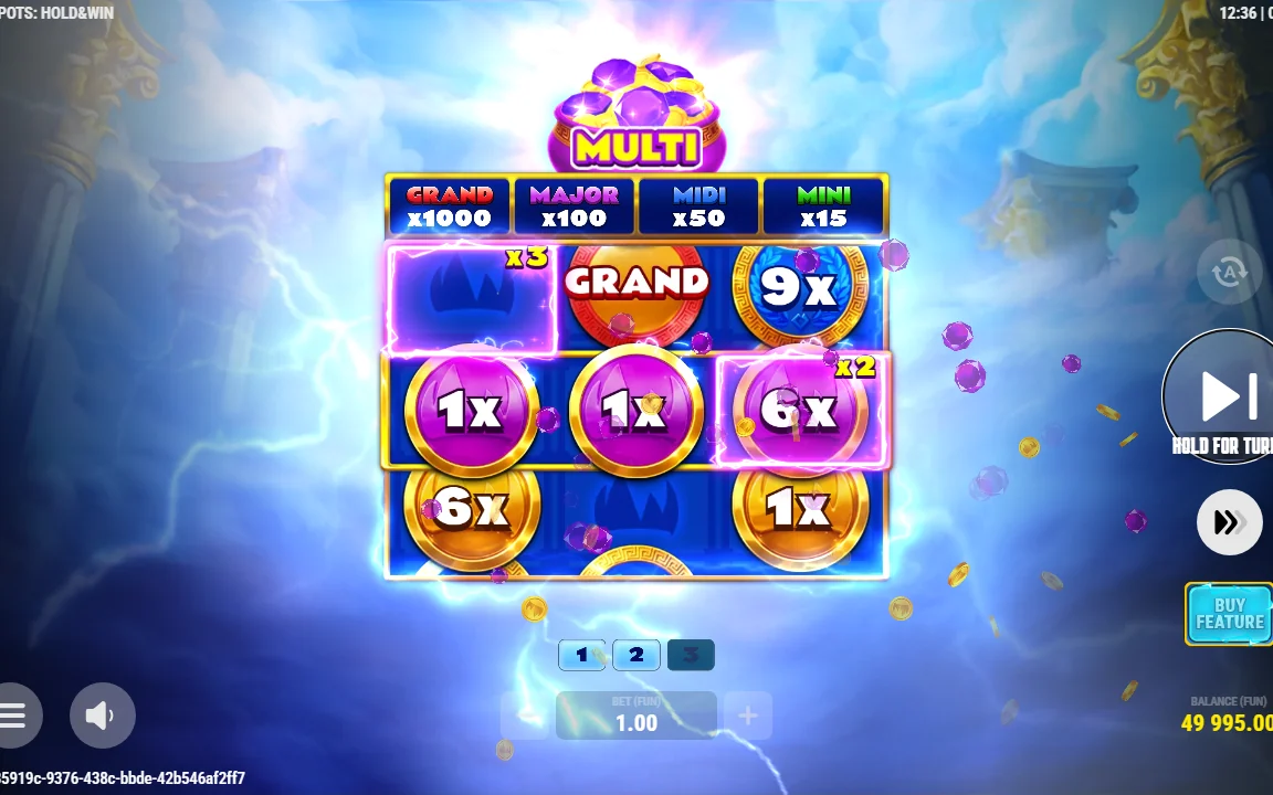 MULTI-tilstand med flere mønt-multiplikatorer i Zeus 3 Pots